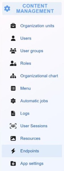 Content management menu of the internal portal