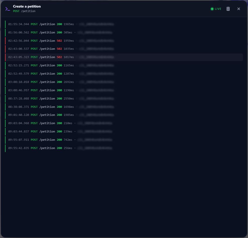 Consola live a unui endpoint