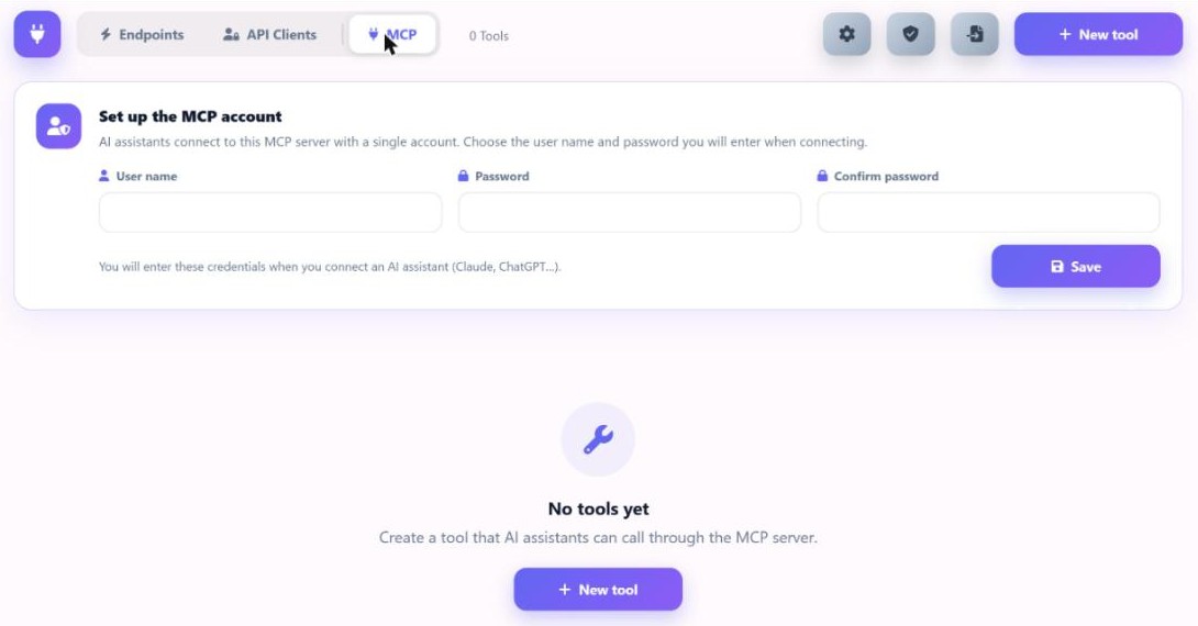 Setting up the MCP account that AI clients use to connect