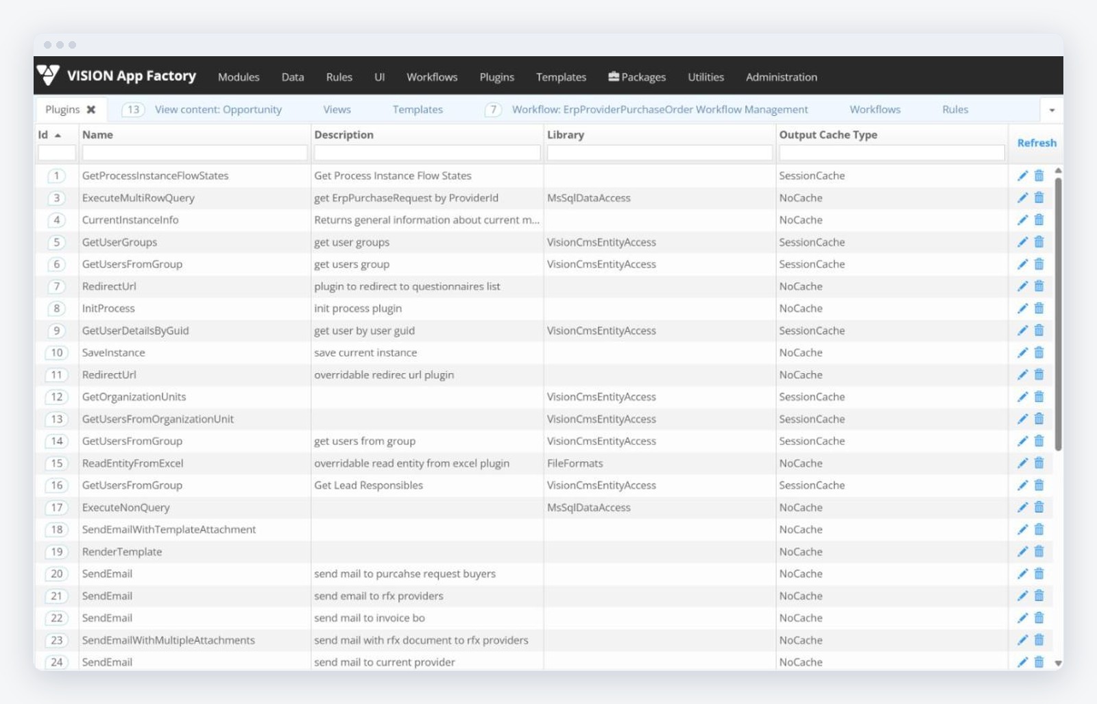 Instanțe de plugin configurate în App Factory
