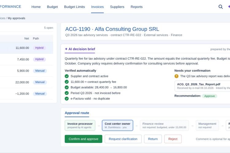 Hybrid approval with AI decision brief and one human step